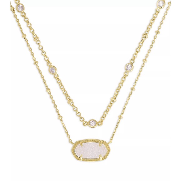 Elisa Crystal & Drusy Stone Layered Pendant Necklace in 14K Gold Plated, 18"-20" - Picture 1 of 2